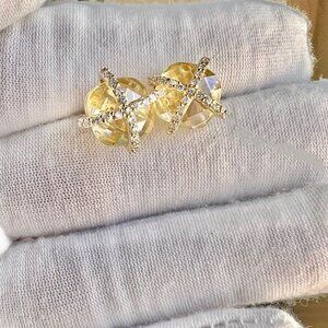 Ross Simons, 18kt Gold Canary Yellow & White CZ Stud Earrings, Vermeil 18Kt,